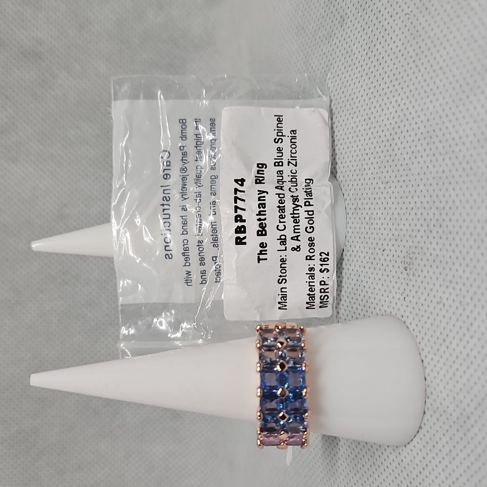 Rose Gold Ring with Blue and Purple Stones
